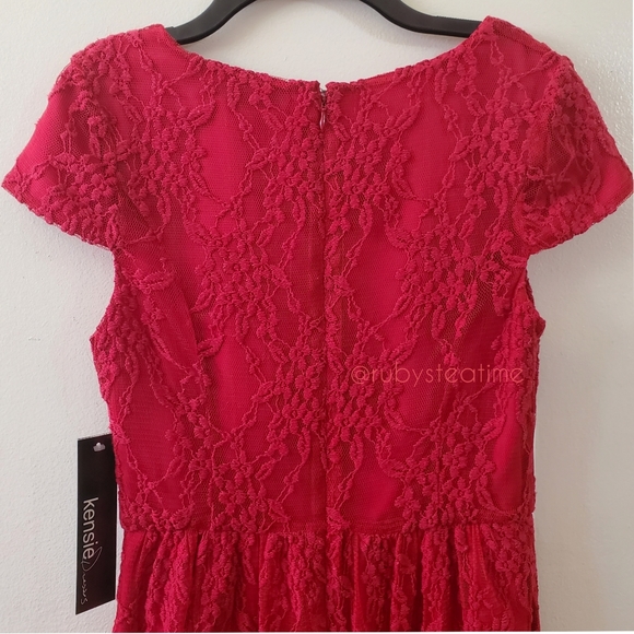 Cherry Red Lace Dress, Cap Sleeve, Wedding Guest, Prom, Dates, Valentine, NWT - Picture 5 of 13